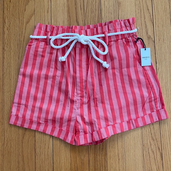 Forever 21 Pink Striped Paperbag Shorts - Picture 1 of 4